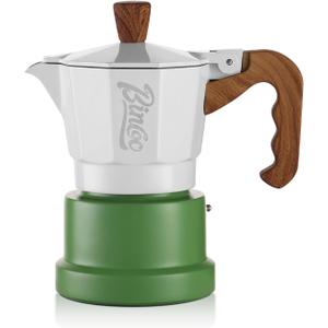 Bincoo Espresso Maker Stovetop,Camping Moka Pot 2 Cup/120ML,Stove Top Espresso Italian Coffee Maker,Easy to Use (White-green)