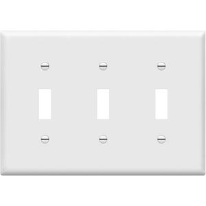 ENERLITES Triple Light Switch Wall Plate, Gloss Finish, Standard Size 3-Gang 4.50" x 6.38", Unbreakable Polycarbonate Thermoplastic, 8813-W, White (Standard Size, White)