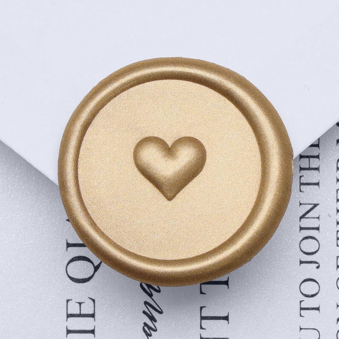 UNIQOOO Wax Seal Stickers - 3D Heart Wedding Invitation Envelope Seal Stickers, 50 Pcs Self-Adhesive Prosecco Metallic Light Gold Stickers, Perfect for Invitation, Christmas, Gift