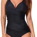 Smismivo Tummy Control Swimsuits for Women Slimming One Piece Bathing Suit Retro Ruched Push Up Vintage Padded Swimwear Size Large, 