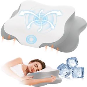 Cervical Pillow for Neck Pain Relief Pillows Support Odorless Ergonomic Neck Pillow Adjustable Orthopedic Bed Pillow for Side Back Stomach Sleeper with Pillowcase, Light Grey