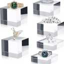Geelin 3 Pcs Acrylic Risers Stand Display Block Decor Riser 3 Size Decor Clear Polished Cube Solid Pedestal Stand for Jewelry Perfume Photography Collection Food Doll Wedding High Density (Square)