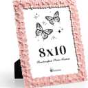 Axeman 8x10 Picture Frame, Flower Textured Hand-Crafted Resin Cute Photo Frame with HD-Tempered Glass for Tabletop & Wall Display, Decorative Floral Design Home Dcor, Art, Wedding, Pink