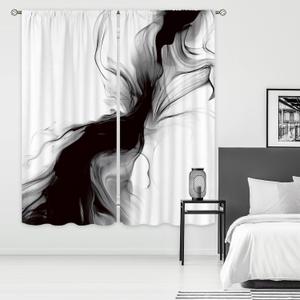Cinbloo Black and White Marble Curtains 42Wx63H Inch Rod Pocket Abstract Modern Neutral Ombre Grey Minimalist Art Printed Elegant Ink Texture Living Room Bedroom Window Drapes Treatment 2 Panels
