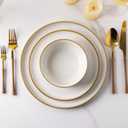 GBHOME Ceramic Dinnerware Sets for 8, 24 Pieces Stoneware Plates and Bowls Sets, Scratch Resistant Dishes, Dishwasher & Microwave Safe, Reactive Glaze-Pearl White