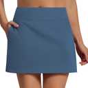 Sarin Mathews Women's Skort 95% Cotton Mini Tennis Skirt with Built-in Shorts and Pockets for Golf Pickleball Running DenimBlue XL (Blue, XL)