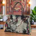 Jursccu Women Canvas Tote Bags Embroidery Handbags Stylish Casual Shoulder Bags