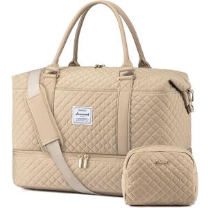 Large Travel Duffle Bag for Women,Carry on Overnight Bag Weekender Bags with Toiletry Bag Travel Bags for women with Shoe Compartment for Gym Business Trips Sport Hospital(Beige)