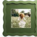 6x6 Picture Frame with Mat for 4x4, Wavy Edge Wooden Real Glass Photo Frame for Tabletop and Wall Hanging, Green, 1 Pack