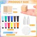 Sunnychicc 100 Pcs DIY Pixel Wood Blocks Crafts Kits Unfinished 1 Inch Small Wooden Cubes with 12 Colors Acrylic Paint Brush Palettes and Wood Glue for Adult Paint Build Pixel Style Flowers Trees