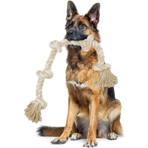 Bmag Dog Rope Toys for Aggressive Chewers, Interactive Heavy Duty Dog Toys for Medium Large Dogs, Tough Twisted Rope Toy with 5 Knots(Beige)