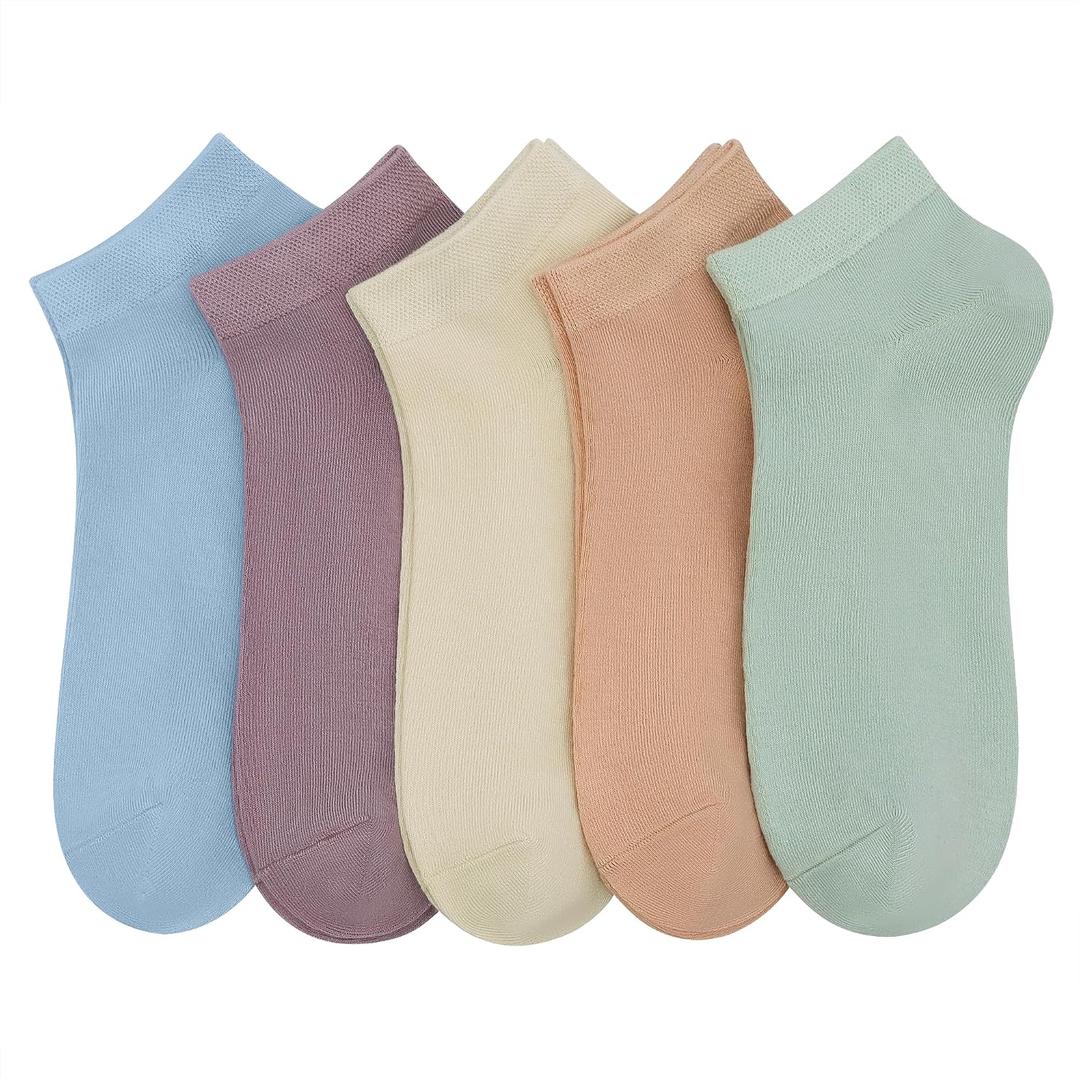 SERISIMPLE Women Viscose Bamboo Ankle Socks Low Cut Thin Sock Lightweight Pastal Color Soft Sock 5 Pairs(Assorted1, Large)