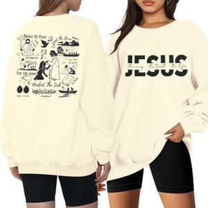 LUKYCILD Christian Sweatshirts for Women Jesus Shirts Bible Verse Inspirational Sweatshirt Oversized Graphic Pullover Tops Apricot (Beige, S)