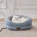 Cat Heating Bed Indoor - Adiustable Temperature Pet Heating Pad with Timer and Chew Resistant Cord, Washable Puppy Bed with Non-Slip Bottom, 21" x 21" x 8", Blue