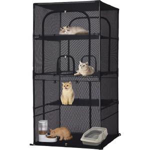 Catio Outdoor Cat Enclosure,4 Tiers Window Catio,Cat Enclosure Sturdy and Durable with Multiple Doors, Easy to Clean(36.2L 36.2W 72.4" H)