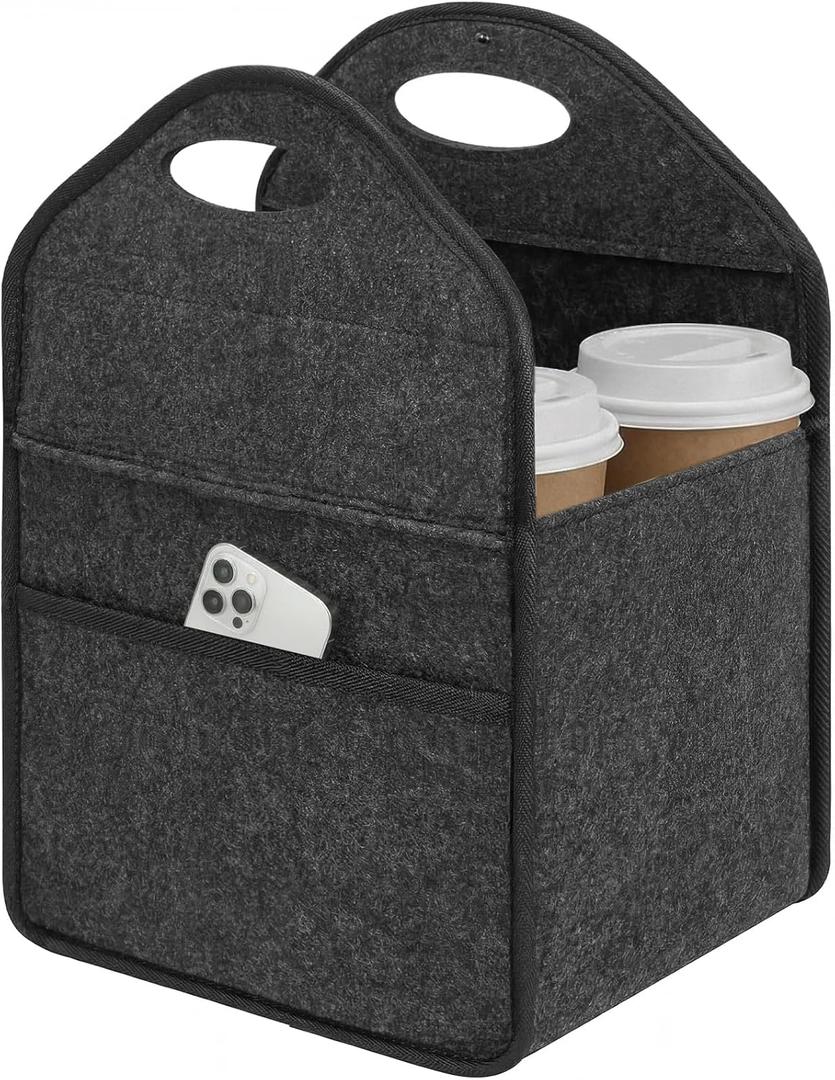 4 Cup Drink Carrier with Handle, Portable Felt Reusable Cup Holder for Hot & Cold Drinks, Coffee Carrier for Delivery, Takeout, Picnics, Parties