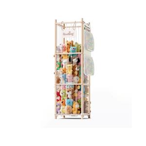 Stuffed Animal Storage & Organizer, 54 inch Tall Wooden Cute Zoo Toy Holder w/Building Block Storage Bag, Premium Wooden Material with Elastic Cord For Toddler Rooms, Playrooms & Bedrooms