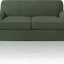 PrinceDeco T Cushion Loveseat Slipcover - 3 Pieces Sofa Cover for 2 Cushion Couch with 2 Individual T Shape Seat Covers Width Up to 76 Inch - Stretch, Machine Washable, Bronze Green
