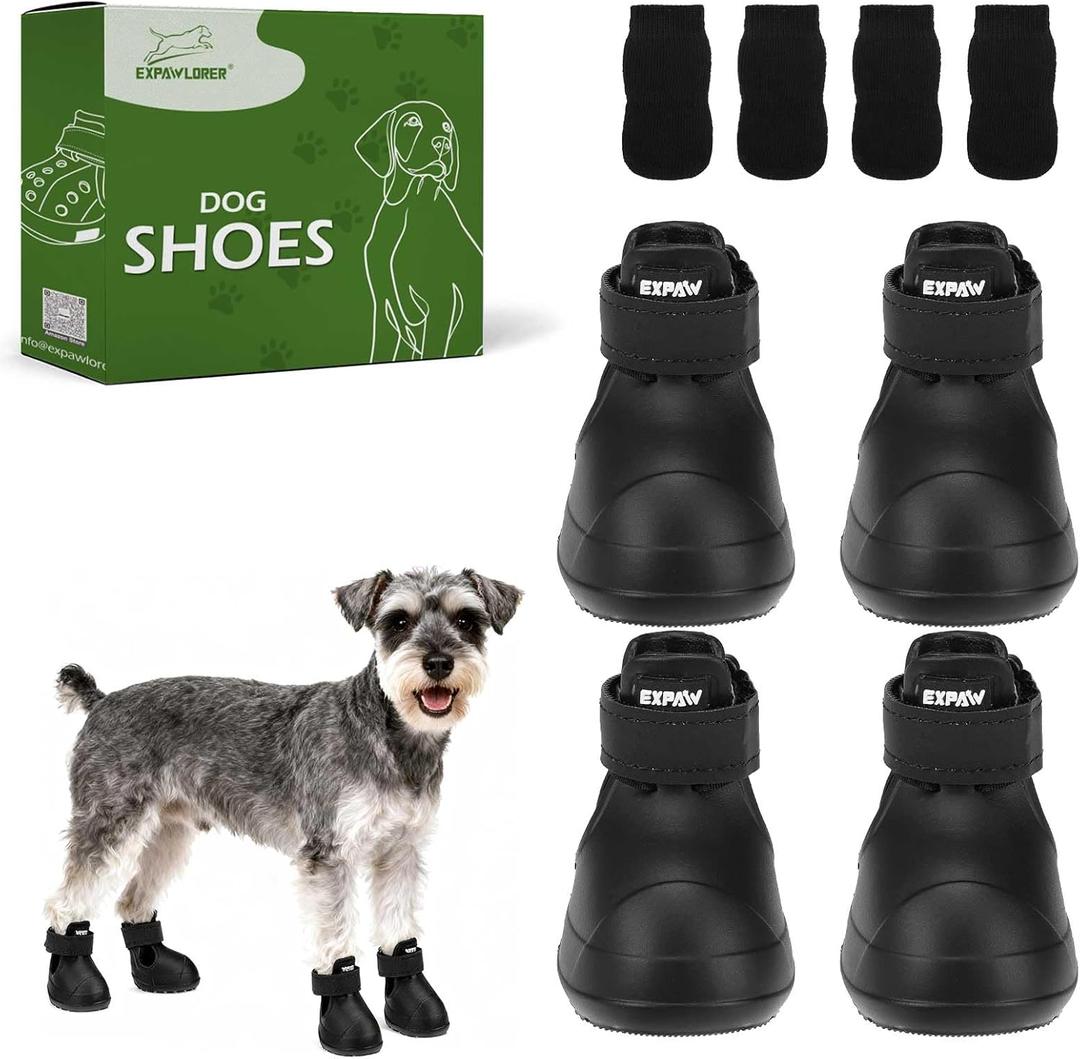 EXPAWLORER Dog Shoes for Small Medium Large Dogs, Waterproof Non-Slip Dog Snow Booties for Winter with Socks, Easy On & Off Pet Boots & Paw Protectors, Easy-Clean for Beach Outdoor Rain (Black S) (Size 3/S (Paw Width:1.6in))