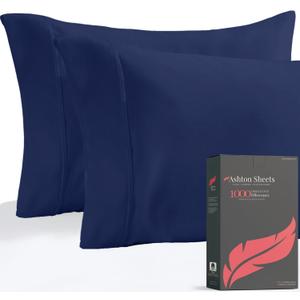 Ashton Sheets Luxury Egyptian Cotton Standard/Queen Pillow Cases Set of 2-1000 Thread Count Standard/Queen Pillowcases, Sateen Weave Cooling Pillowcase for Standard/Queen Pillows - Navy Blue