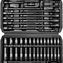1/4 inch Drive Socket Set & Nut Driver Set 44PCS, Metric Sockets Deep&Shallow (4-15mm) with Ratchet, 6" Magnetic Nut Drivers with 1/4" Hex Shank(6-14mm), Drill Bits (PH1/PH2)