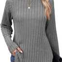 ZAFUL Long Sleeve Shirts for Women Fall Lace Lightweight Top Sweaters Business Dressy Casual Winter Tunic Blouse Side Split Trendy Outfit Gray S