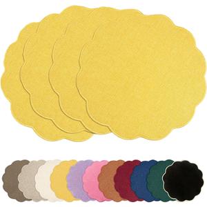 AHHFSMEI Round Faux Linen Placemats Set of 4 Heat Resistant Non-Slip Stain Proof Table Mats for Kitchen Dining Elegant Decor Place Mats (Yellow,4)
