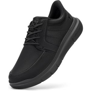 FitVille Wide Slip On Shoes for Men Lightweight Casual Dress Oxfords Shoes Business Walking Sneakers with Arch Support (Jet Black)