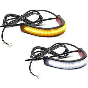 2PC Flexible Switchback Dual-Color White & Amber Motorcycle LED Fork Turn Signal Blinkers DRL Daytime Running Light Waterproof Adjustable Stips Bars kit Universal Fit Motorbike (39mm-70mm)