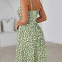 YATHON Summer Mini Corset Sun Dress for Women Short Casual Square Neck Lace Up Floral Beach Vacation Dresses with Pockets (Green, S)