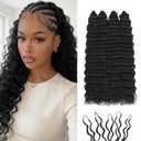 Miracle Knots Feather Crochet Hair (Deep Wave) - 14" Hand-Tied Synthetic Extensions, 100 Strands Soft Cotton Core Glue-Free Knotless Hair Pieces (Natural Black)