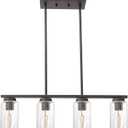 Farmhouse Dining Room Chandelier in Oil Rubbed Bronze, 4-Lights Vintage Island Light with Seeded Glass Shade for Kitchen Living Room