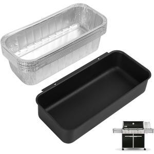 70379 Catch Pan & 6498 Drip Pan Liners for Weber Genesis II 400/600, Summit 400/600 Series Grills, Steel Grease Tray & 6417 10Pcs Foil Grease Pan Liners for Weber SmokeFire & 28''/36" Griddle