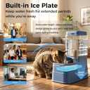 Automatic Cat Feeder and Water Dispenser with Stainless Steel Bowl with Ice Pack Gravity Food Feeder and Waterer Set Feeding Raised Bowls with Filter for Dog 1.3 Gallon x 2(Blue)