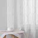 MISS SELECTEX White Silver Sheer Curtains for Bedroom - Sparkle Sheer Curtains 63 Inch Length Moroccan Damask Linen Look Rod Pocket Light Filtering Semi Sheer Window Curtains, 52 x 63 Inch, 2 Panels