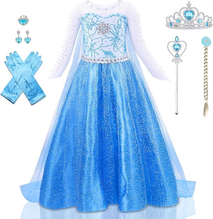 Princess Dress Costume for Girls Halloween Party Cosplay Princess Dress Up Snow Queen Fancy Dress Up Birthday Outfit, 110