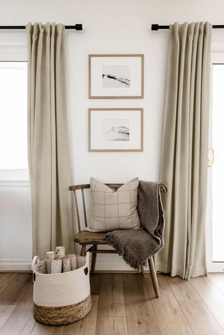 100% Blackout Shield Linen Blackout Curtains for Bedroom 84 Inches Long, Back Tab/Rod Pocket Living Room Drapes, Thermal Insulated Blackout Curtains 2 Panels Set, 52" W x 84" L, Oatmeal
