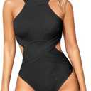 OQQ Women's One Piece Swimsuits Tummy Control High Waisted Cross Bathing Suit Wrap Tie Back 1 Piece Swimwear, XL