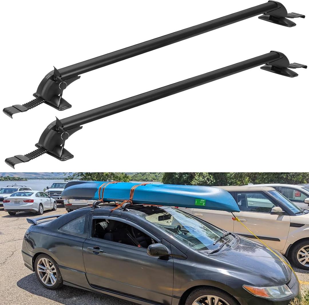 Moclever Universal Car Roof Rack Cross Bars - 165Lbs Capacity, Anti-Theft Lock & Low-Noise Design for Bikes/Kayaks/Cargo (Fits 42.91"-44.88" Rain Gutters) (2PCS Cargo Racks)