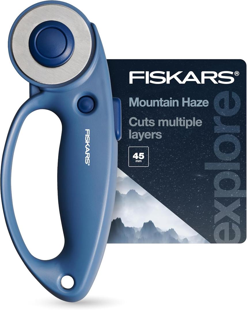 Fiskars Loop Rotary Cutter, Explore Collection Mountain Haze, Precision-Ground Steel Blade for Fabric, Felt and Vinyl, 45mm (Blue)