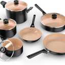 Ninja Pots and Pans Set Non Stick | Extended Life Select Ceramic Cookware Set | 10-Piece Nonstick | PFOA Free | Oven Safe to 350°F | Induction Compatible | CK89010BF
