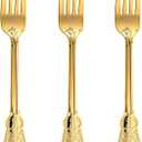N9R 100PCS Gold Plastic Forks, 7.48inch Disposable Gold Plastic Silverware, Heavy Duty Plastic Forks for Parties, Weddings and Events