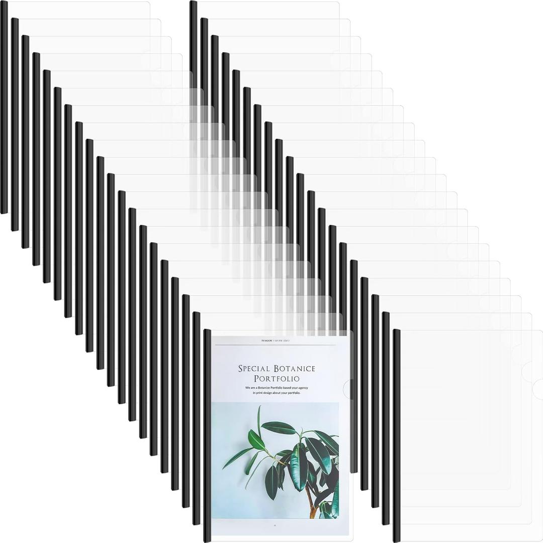 Thenshop 100 Pcs Clear Report Covers with Sliding Bars Sliding Bar File Folder Binder Plastic Report Folder for File Paper Book Resume Letter Office, 30 Sheet Capacity(Black)