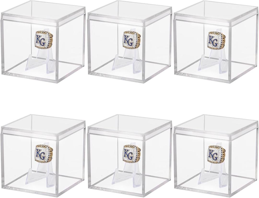 6 Pack Championship Ring Display Case Clear Acrylic Display Case Mini Baseball Softball Ring Holder Single Ring Display Box Stand 1 Slot Ring Hole Storage Box Gift for Sports Fans, 2.16 Inch