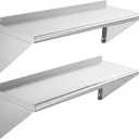 KUARBARR Stainless Steel Shelf Wall-Mounted Stainless Steel Wall Shelf 12 x 48 Inch, 2 Pack Commercial Metal Wall Shelves Garage Shelving for Restaurant Kitchen