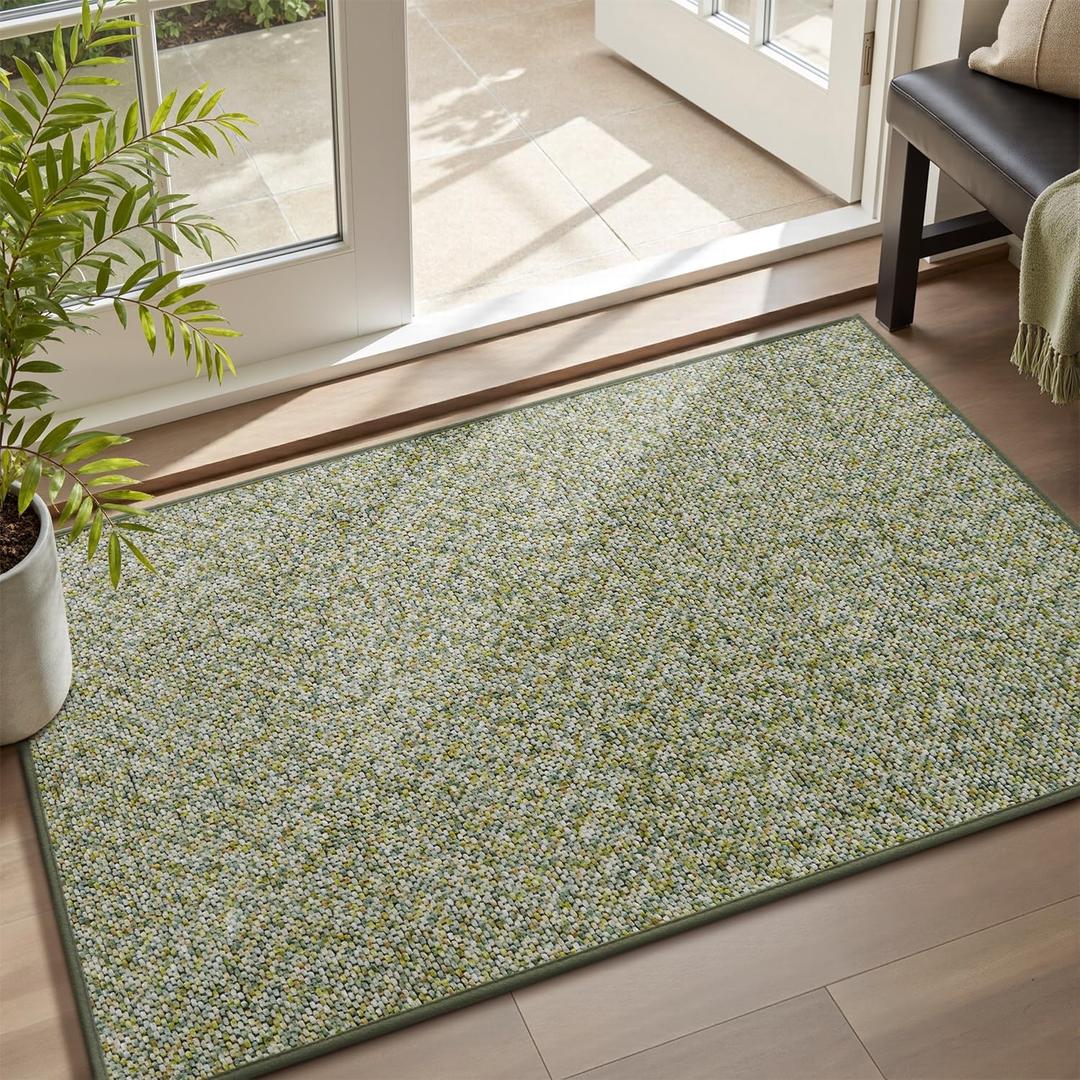 MontVoo Door Mat Indoor Entrance Doormat, Absorbent Durable Rubber Non Slip Front Door Mat for Inside Entry Entryway Dirt Trapper Welcome Mat, Green 32''x48''