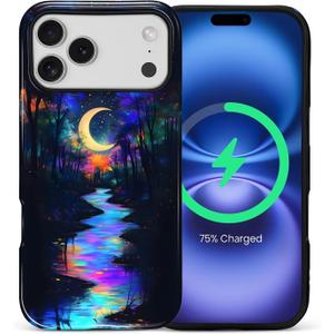 ZHEGAILIAN Magnetic Case for iPhone 17 Pro Max,Compatible with MagSafe Hard Shell + Soft Silicone 2 in 1 Hybrid Shockproof Bumper Drop Protective Case Magic Moon Night Blue