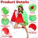 Jecery 4 Pcs Christmas Green Furry Costume Outfits for Women Lime Cloak Cape with Red Tutu Skirt Green Heart Dangle Earrings Furry Hair Bow Headband for Xmas Holiday Halloween Party