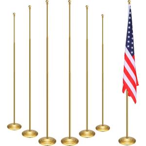 Threan 6 Pcs 8.53ft Indoor Telescoping Flag Pole with Base and Ball Top Indoor Flagpole with Stand Heavy Duty Indoor Stainless Steel Pole Base for House Office, Flag Not Included(Classic)