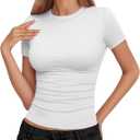 YOGINGO Womens Crop Casual Basic Tops Summer Autumn White L3 Black Short Sleeve Crew Neck T Shirts Slim Fit Tees Plain Going Out Y2k Cute Tops Sexy Tight Fitted Compression Baby Tee Shirts Trendy (White)